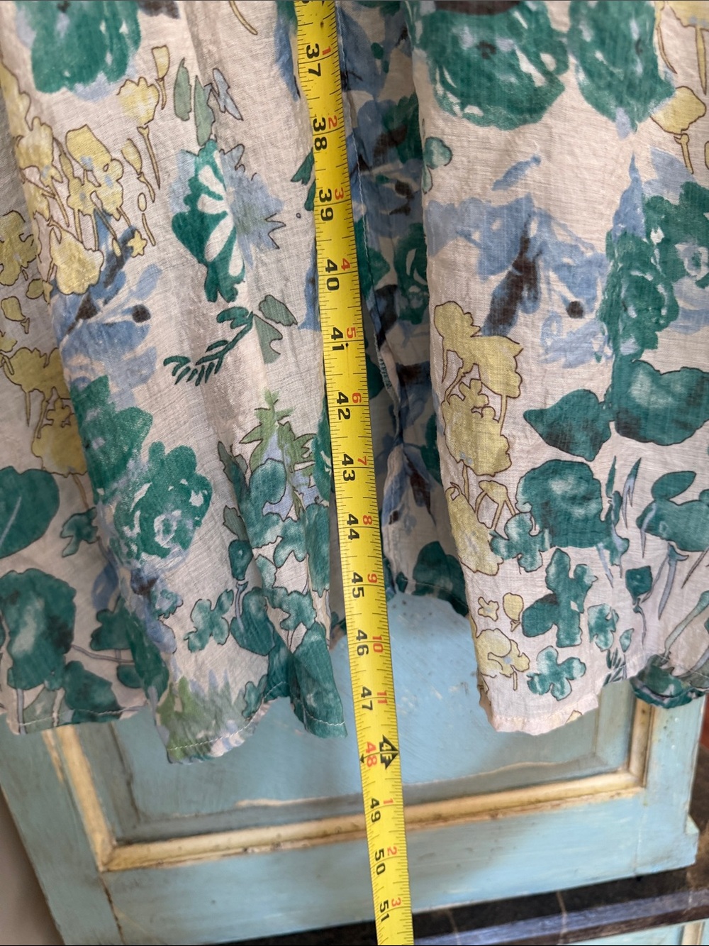 Gigio USA Floral Midi Dress Smocked Waist Zip Front Blue Green Medium - Picture 7 of 14